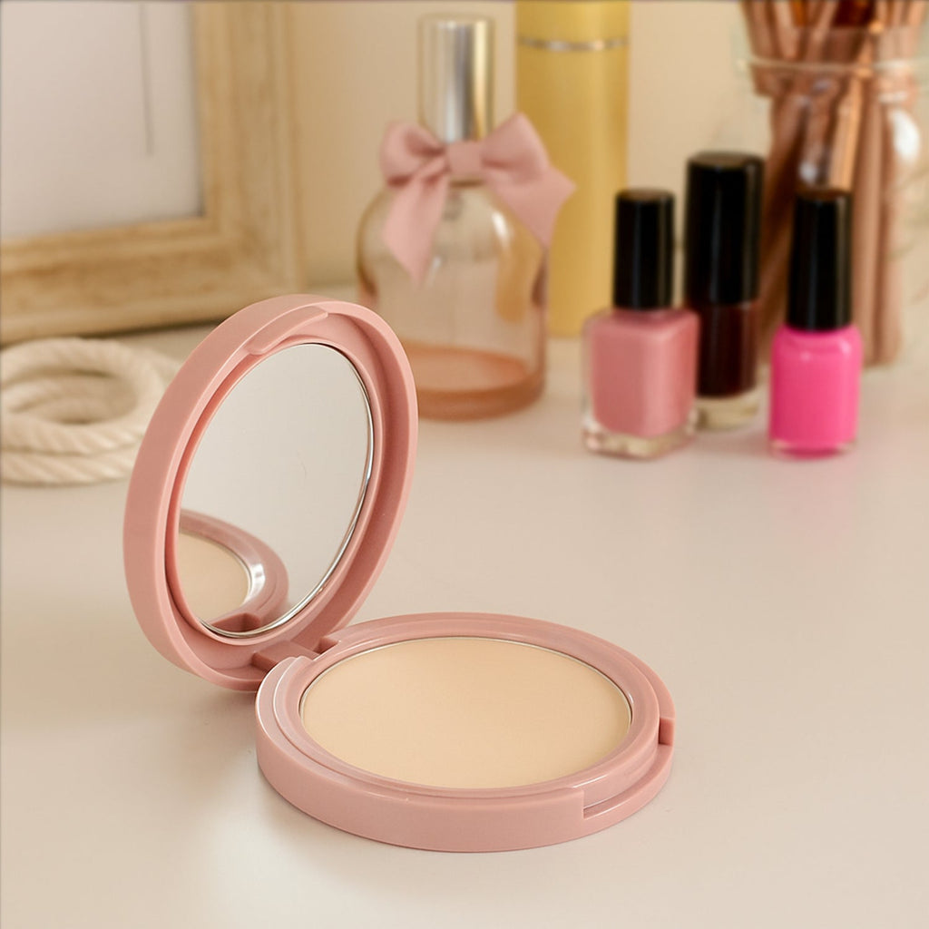 Close-up product details of Hazelnut Compact Powder compact