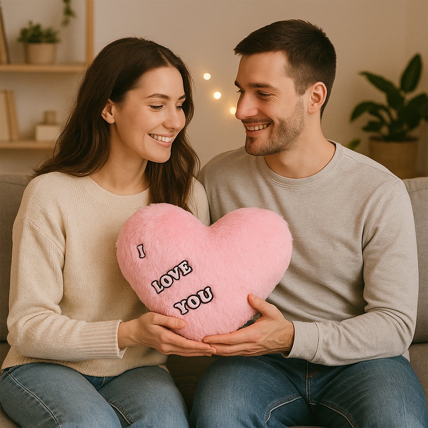 Fluffy plush heart cushion perfect for living room decoration