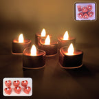 Set of 6 heart-shaped LED flameless decorative candles emitting warm glow