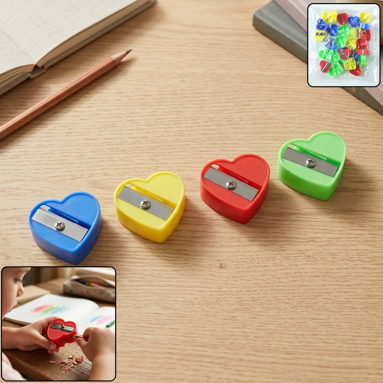 Heart-shaped colorful pencil sharpener for kids