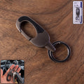 Heavy-duty metal keychain with carabiner clip for secure keys.