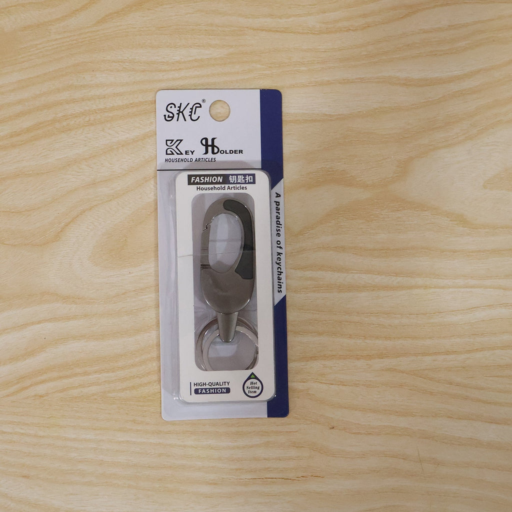Versatile metal keychain secured with rotating lock for outdoor use.