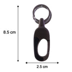 Close-up of the durable rotating lock on metal keychain.