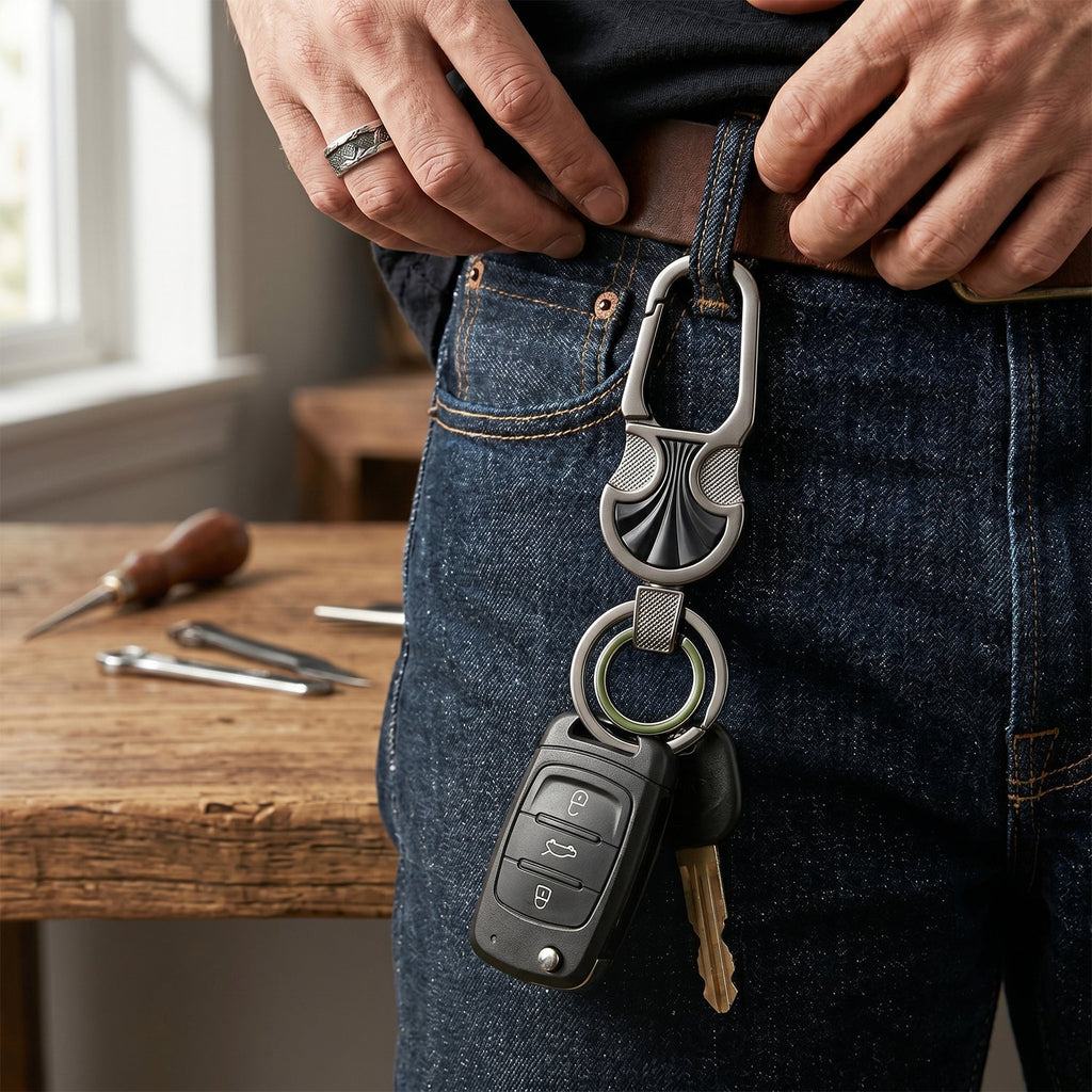 Stylish metal keychain supporting multiple keys with lock mechanism