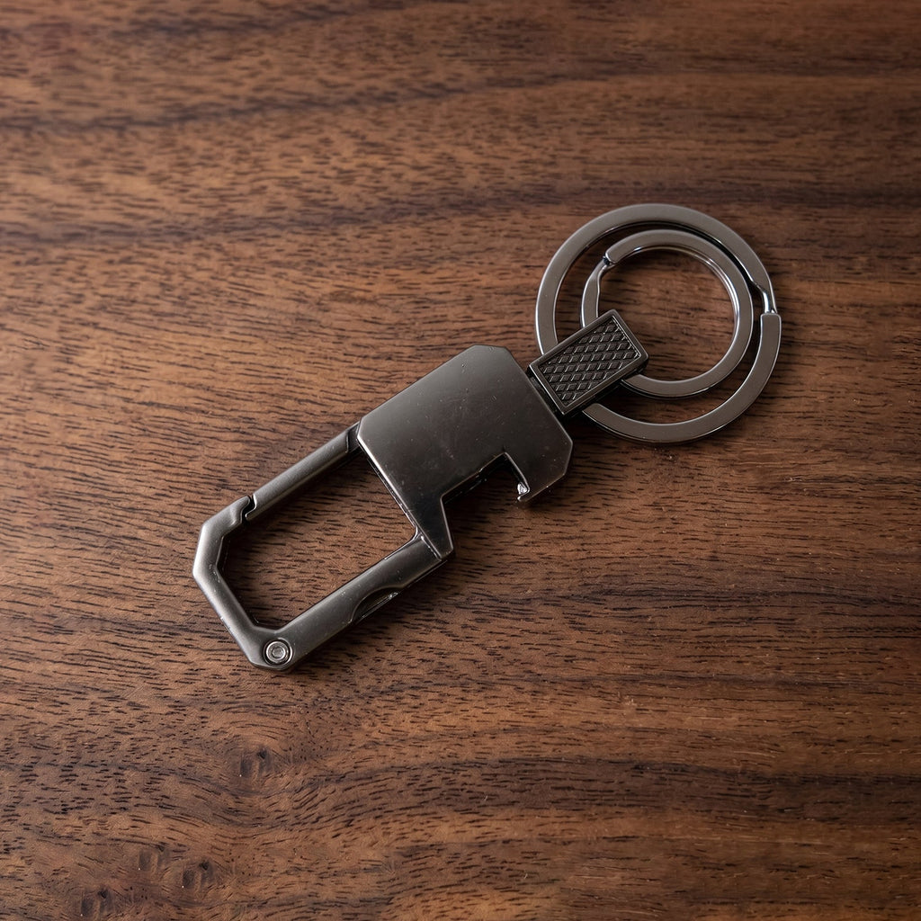 Modern finish metal key chain attached to belt loop