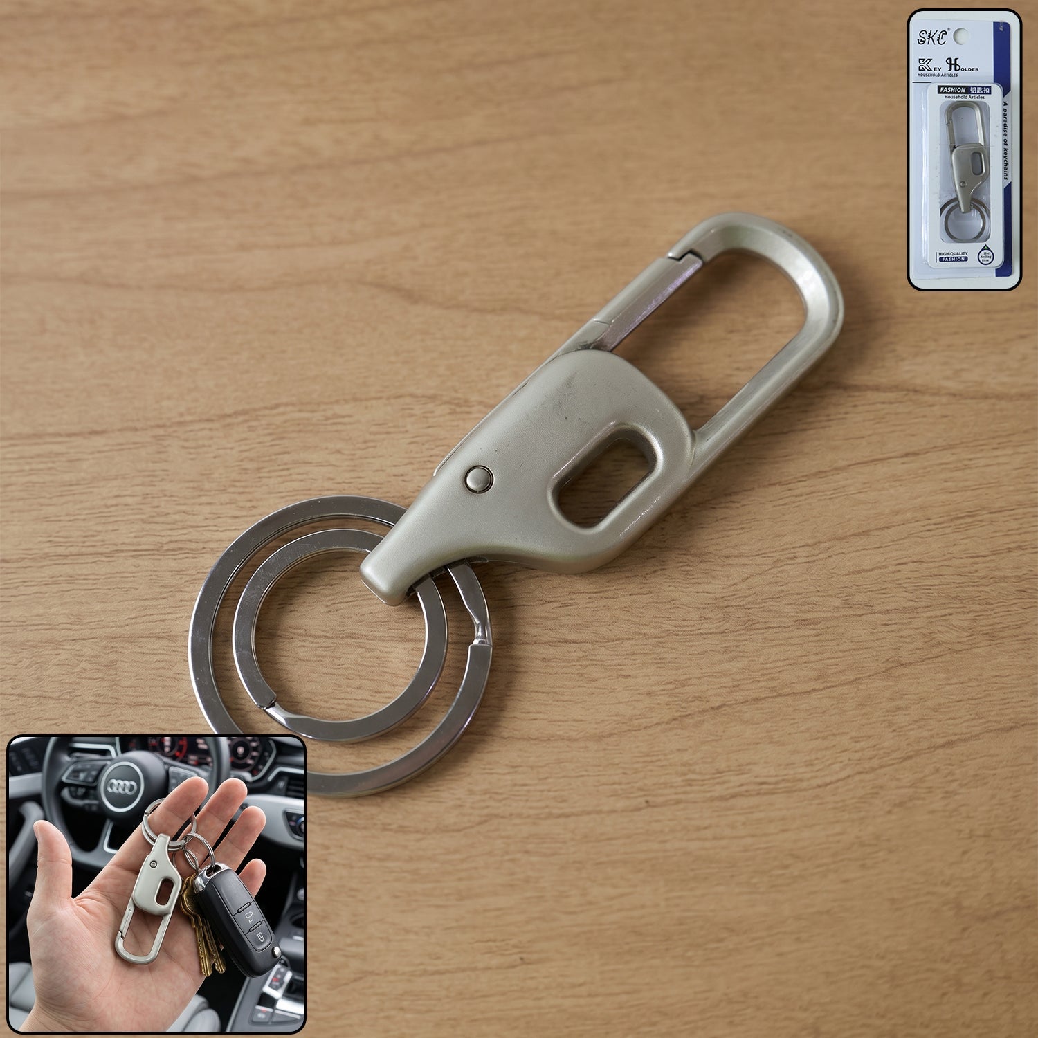Heavy duty metal key holder with carabiner clip for secure key attachment