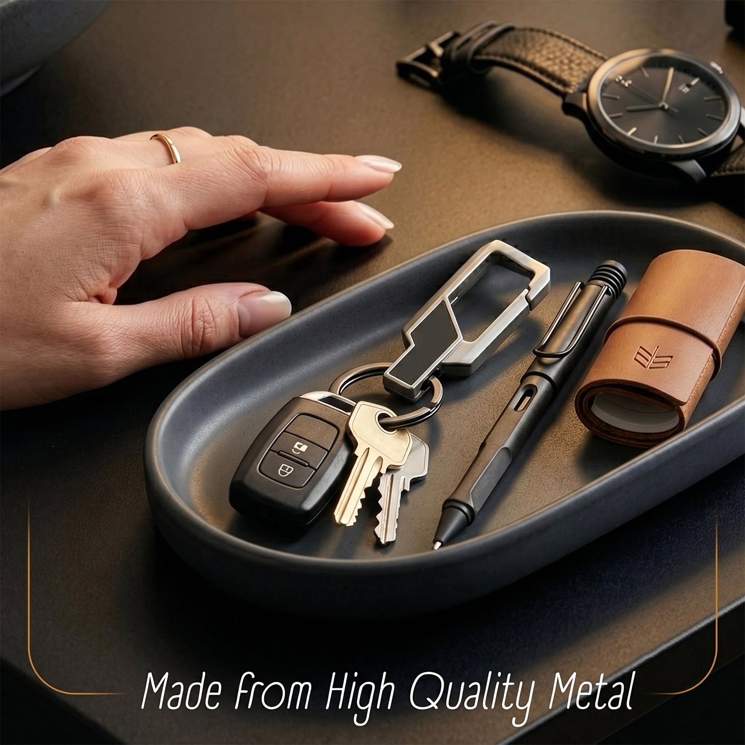 Heavy duty stainless steel key holder in a lifestyle setting