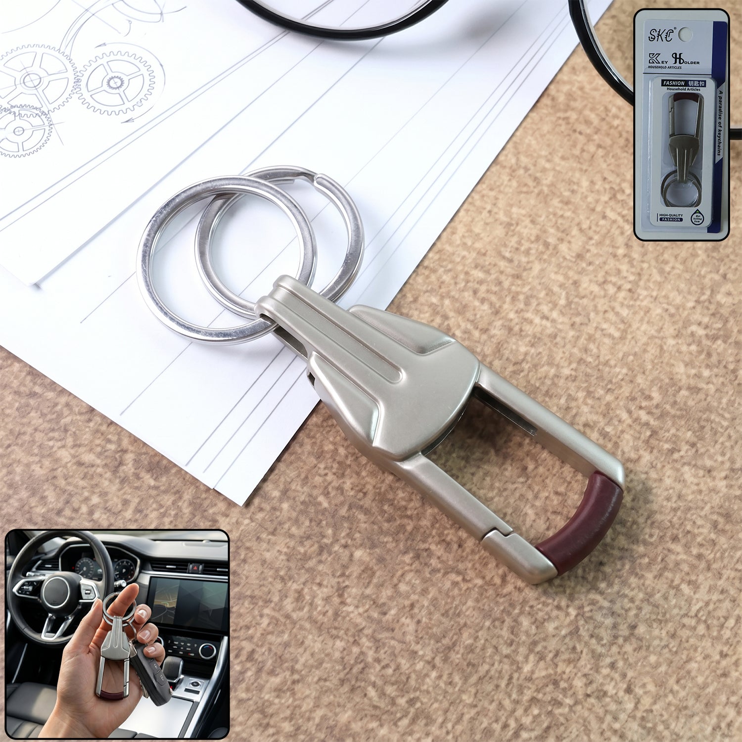 Heavy duty metal key holder with strong carabiner clip for secure key attachment