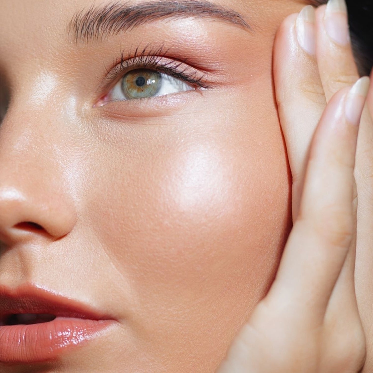 Glowing cheekbones illuminated with shimmer highlighter powder