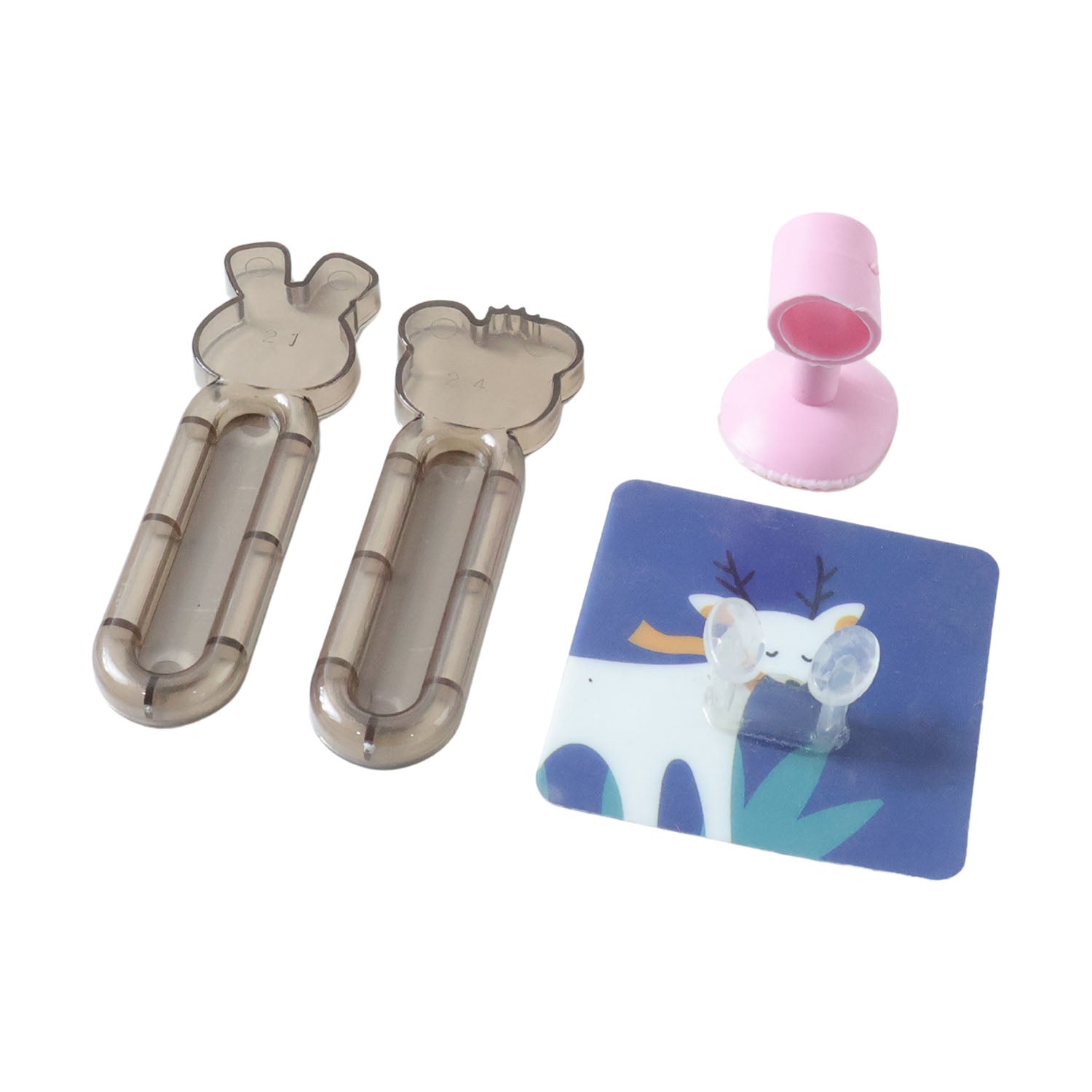 Soft anti-collision door buffers included in cartoon animal door stopper set
