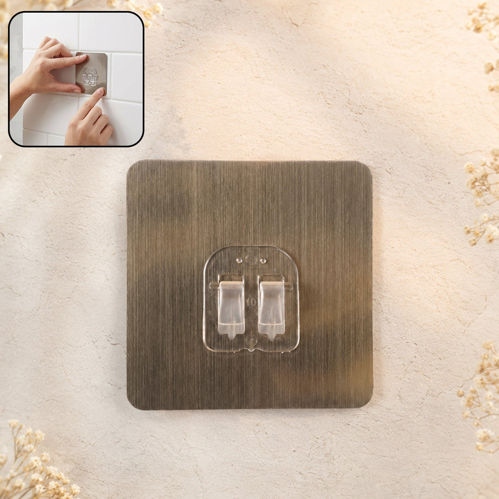 Self-adhesive metal wall hook plate for household organization