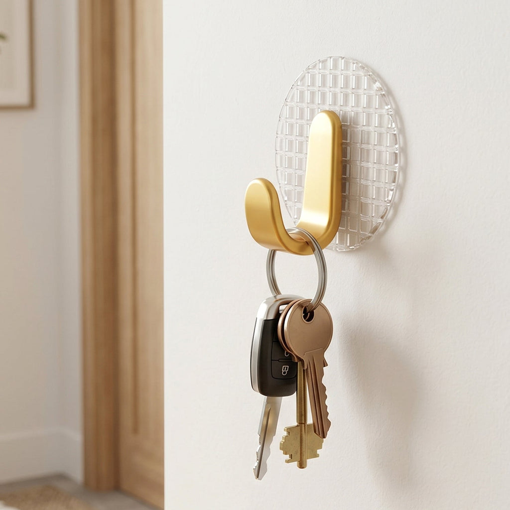 Wall hook hanging keys, towels, and utensils, showcasing multi-purpose use