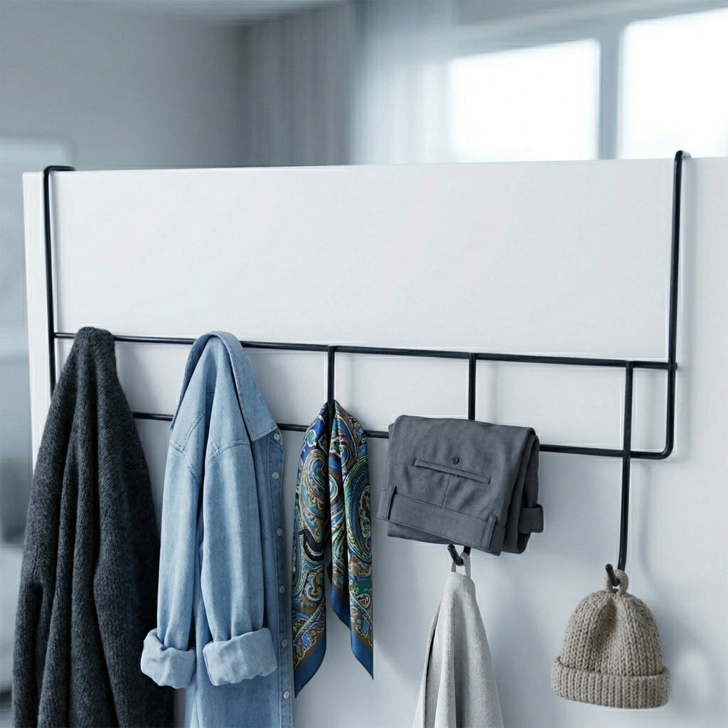 Metal door hook organizer for home and bathroom