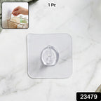 Clear adhesive wall hook ideal for kitchen and bathroom organization