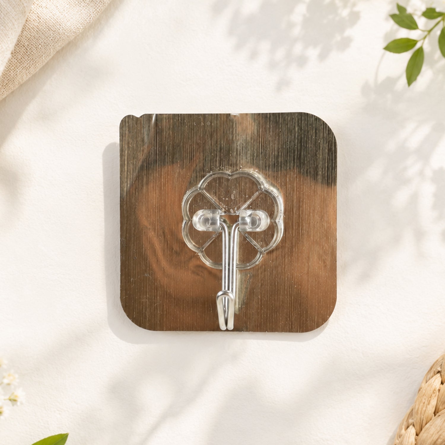 Plastic self-adhesive wall hook packaging emphasizing ease of use