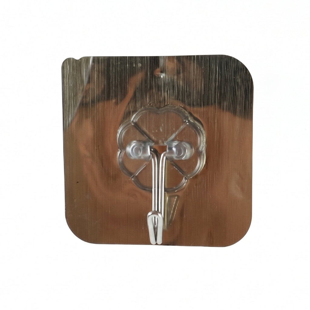 Adhesive brushed steel flower wall hook mounted on tile wall