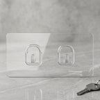 Close-up of adhesive backing on transparent wall hook