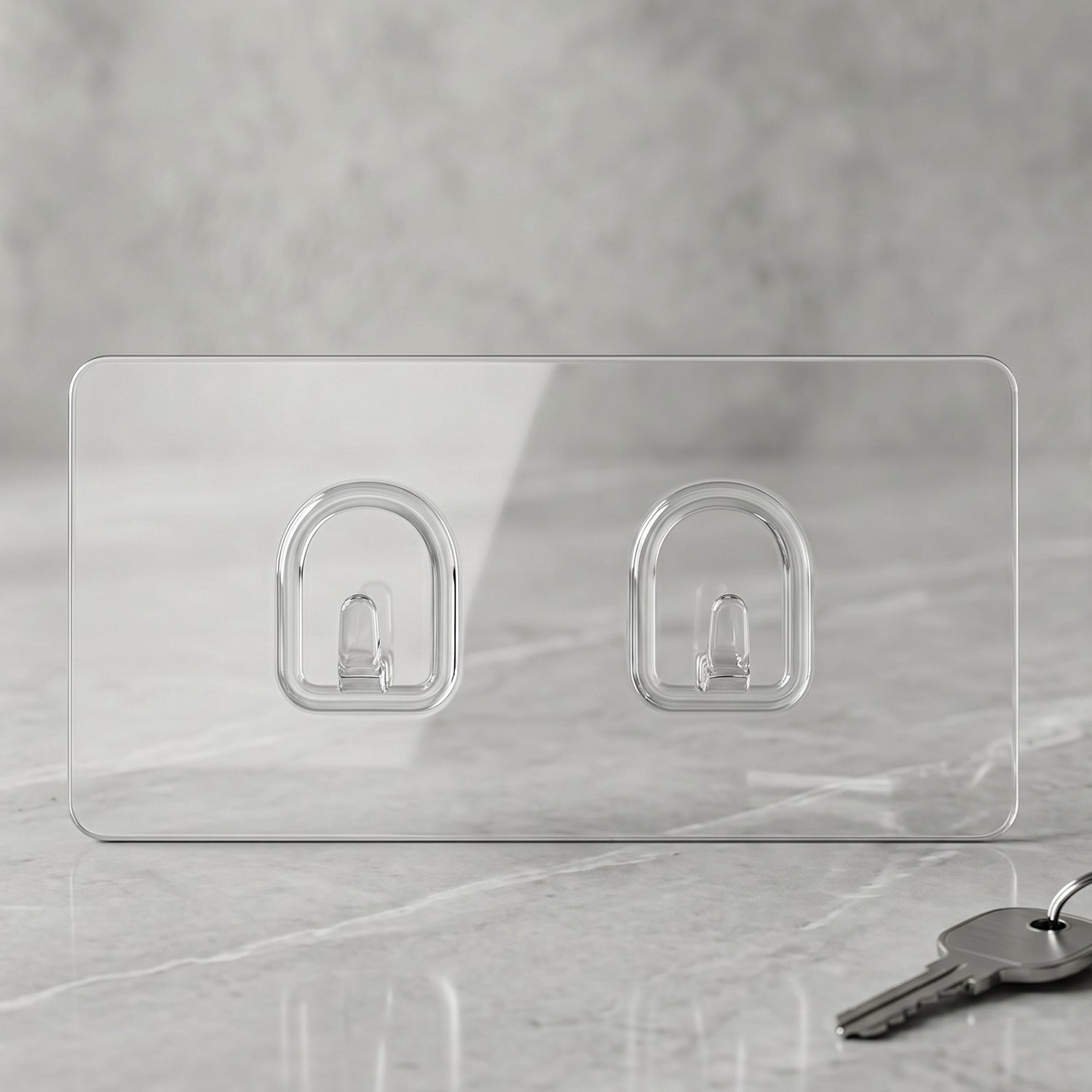 Close-up of adhesive backing on transparent wall hook