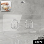 Clear double hook wall mount with adhesive backing
