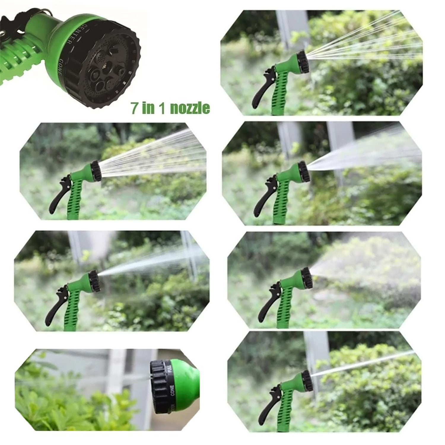 Leak-resistant connector of garden hose spray nozzle ensuring steady water flow