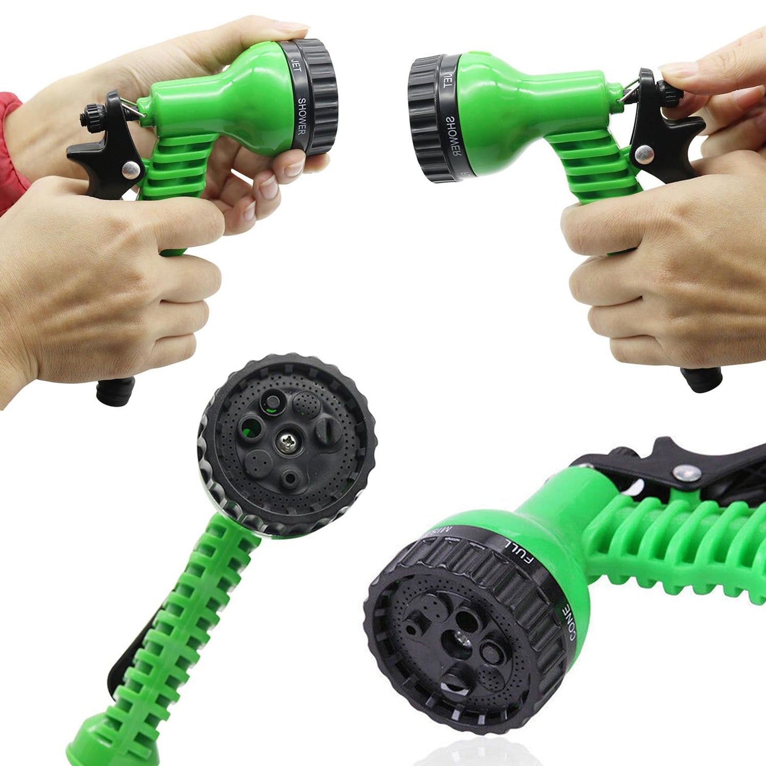 Garden hose spray nozzle in use for watering plants