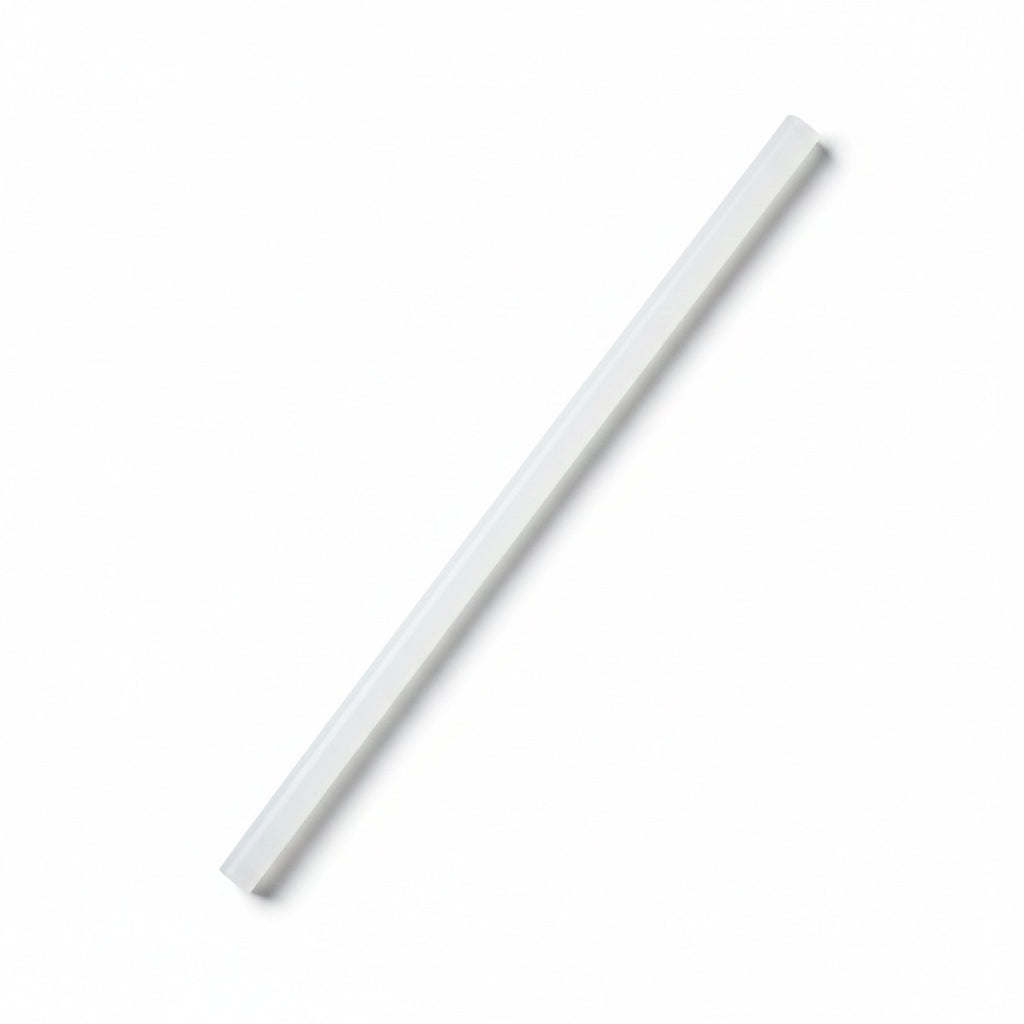 Close-up of hot melt glue stick showing clear, smooth adhesive quality