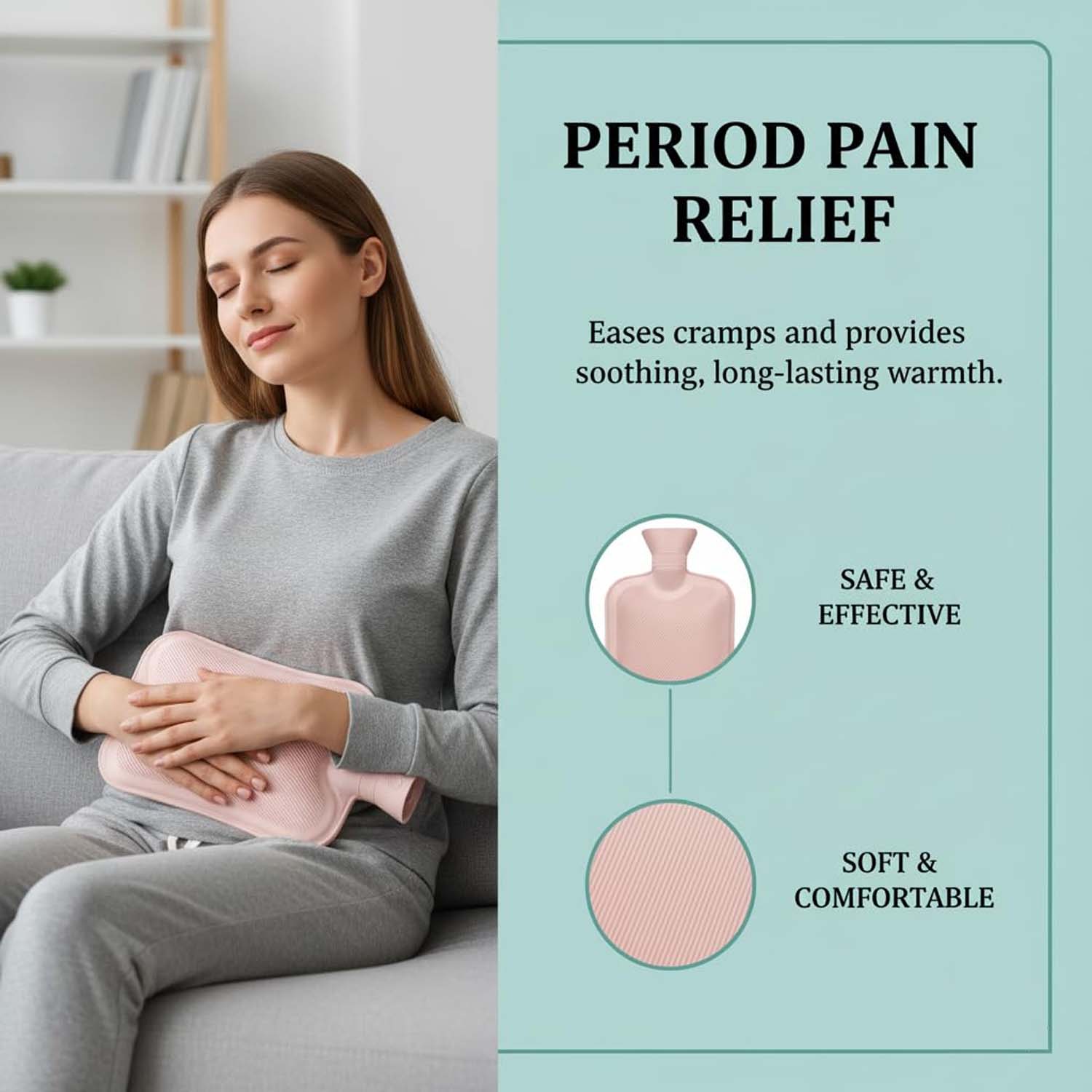 Leak-proof hot water bottle designed for muscle comfort and back pain relief