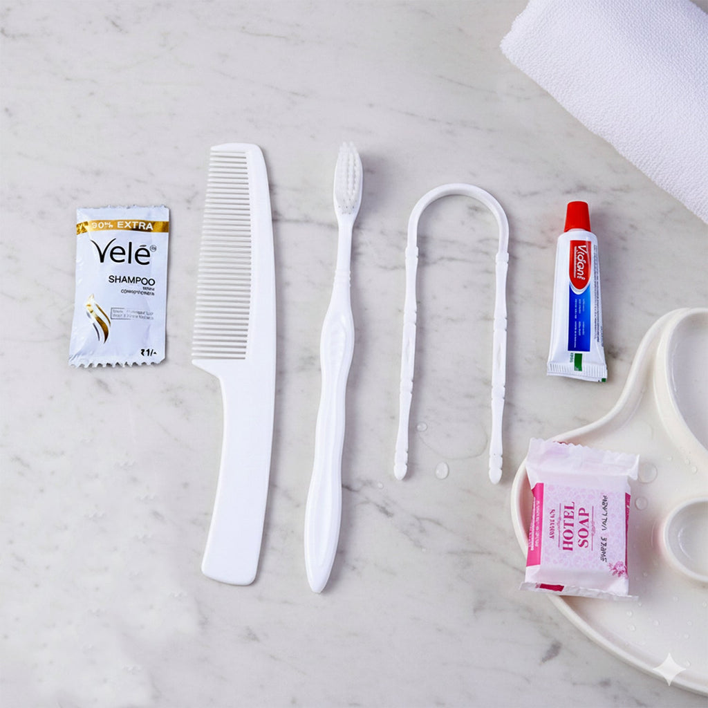 Packaging of the hotel guest toiletry combo kit for travel