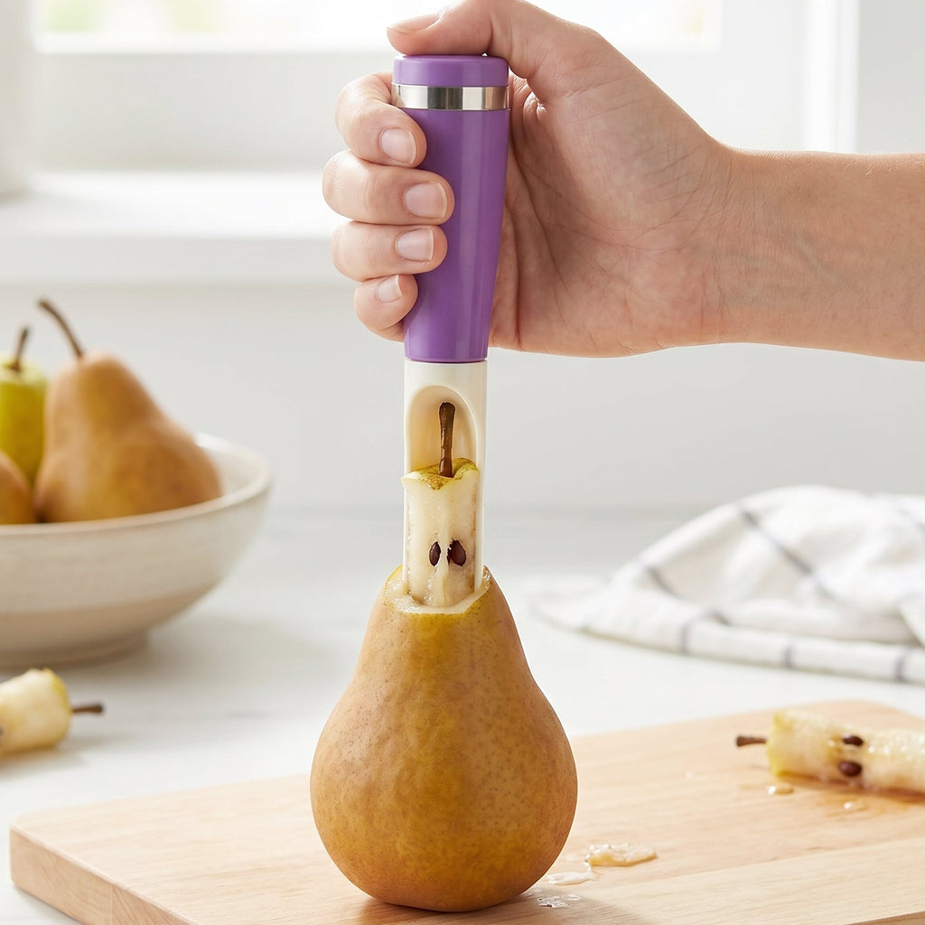 Sharp fruit slicer and corer gadget