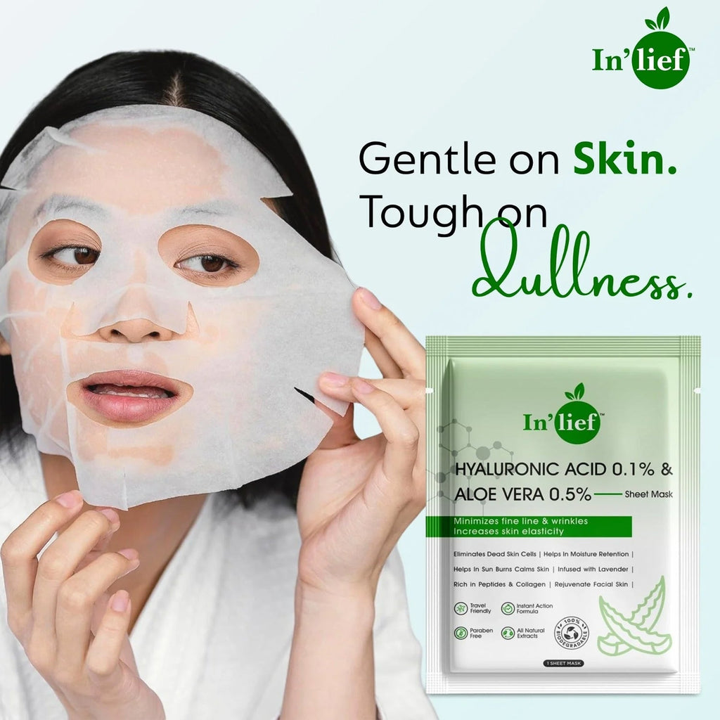 Night care facial sheet mask infused with hyaluronic acid and aloe vera