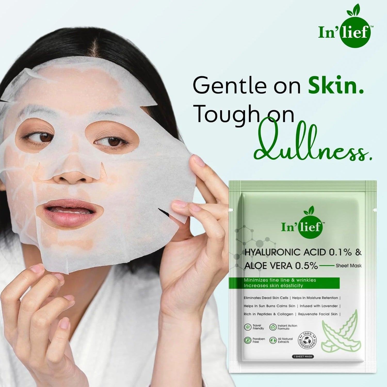 Night care facial sheet mask infused with hyaluronic acid and aloe vera