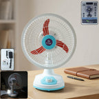 Portable rechargeable table fan with LED light and dual power options