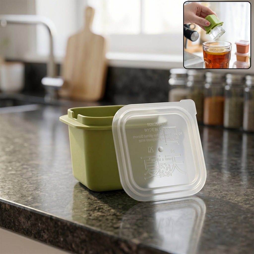 Multipurpose plastic storage container with lid shown with food items inside