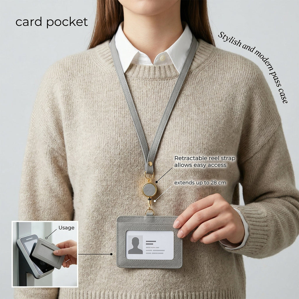 Students and employees using ID card holder with strap and clip