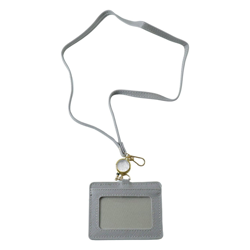 Plastic ID badge holder with transparent window and adjustable lanyard