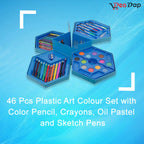 Happy child opening their new 46 Pcs Kids Art Set, ready to start a creative project.