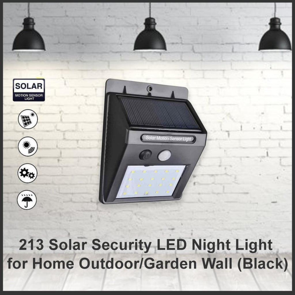 Close-up of the outdoor solar security light's LED panel and sensor.