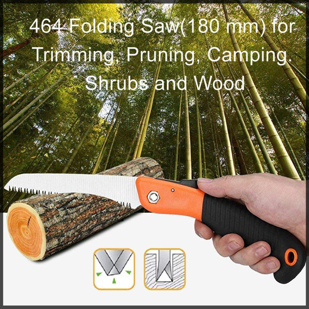 The versatile folding saw shown in use for cutting wood outdoors.