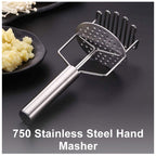 Practical stainless steel masher in action, simplifying everyday food preparation tasks.