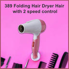 Travel-friendly folding hair dryer shown in its compact form.