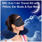 Compact Air Travel Kit ready for use on a long journey, providing comfort and relaxation.