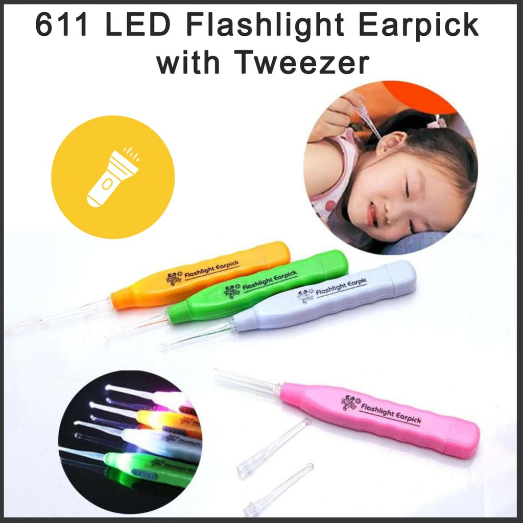 Components of LED Flashlight Earpick kit displayed on white background