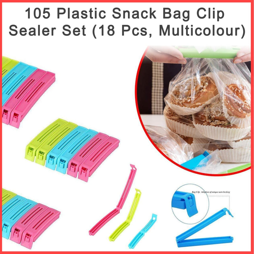 Eighteen reusable food storage clips in a bright, inviting display.