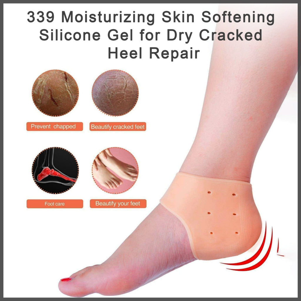 Silicone gel heel sock texture and material, highlighting its soft and elastic properties.