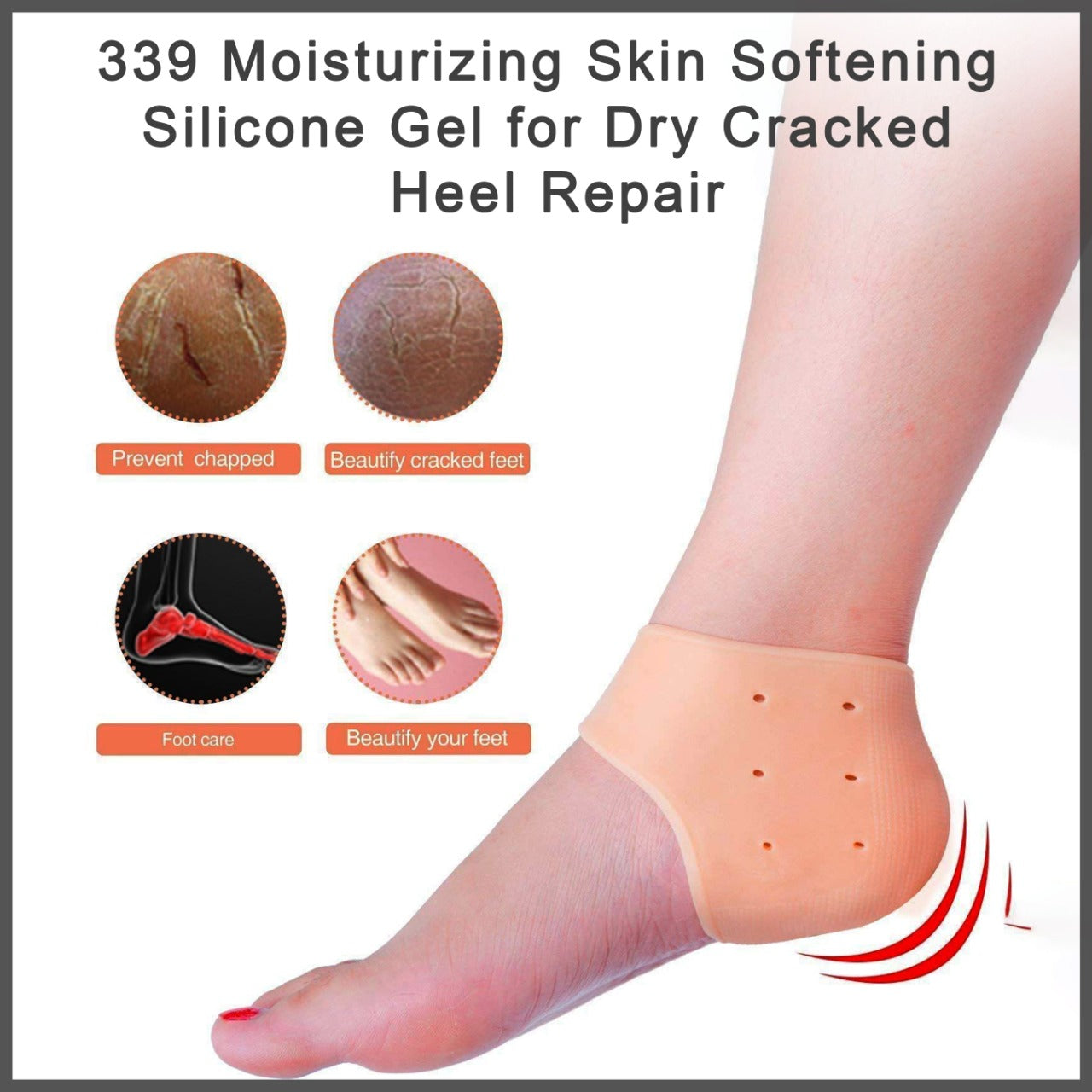 Silicone gel heel sock texture and material, highlighting its soft and elastic properties.