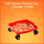 The gas cylinder trolley placed in a home kitchen setting, ready for use.