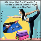 Eco-Friendly Yoga Mat unrolled on a wooden floor, ready for exercise.