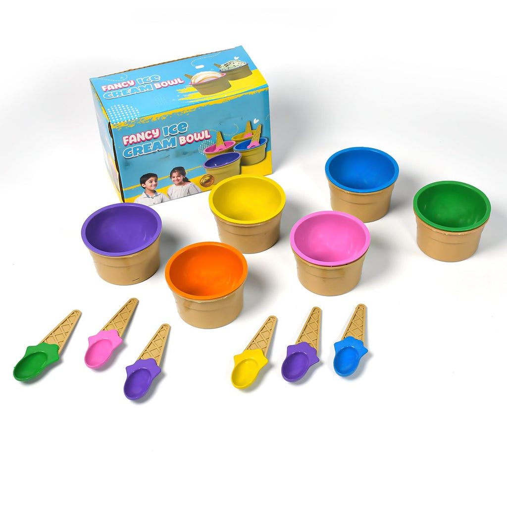 Stylishly arranged ice cream bowls and spoons on a table for serving