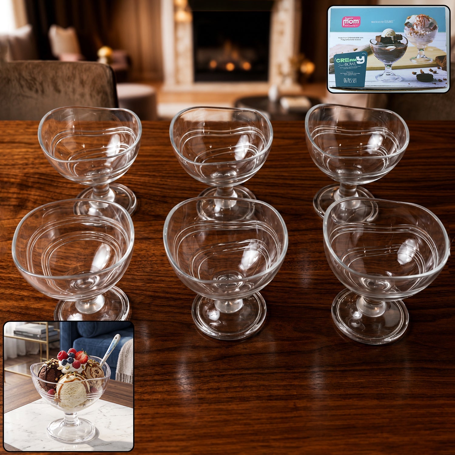 Translucent polycarbonate ice cream bowl in elegant design