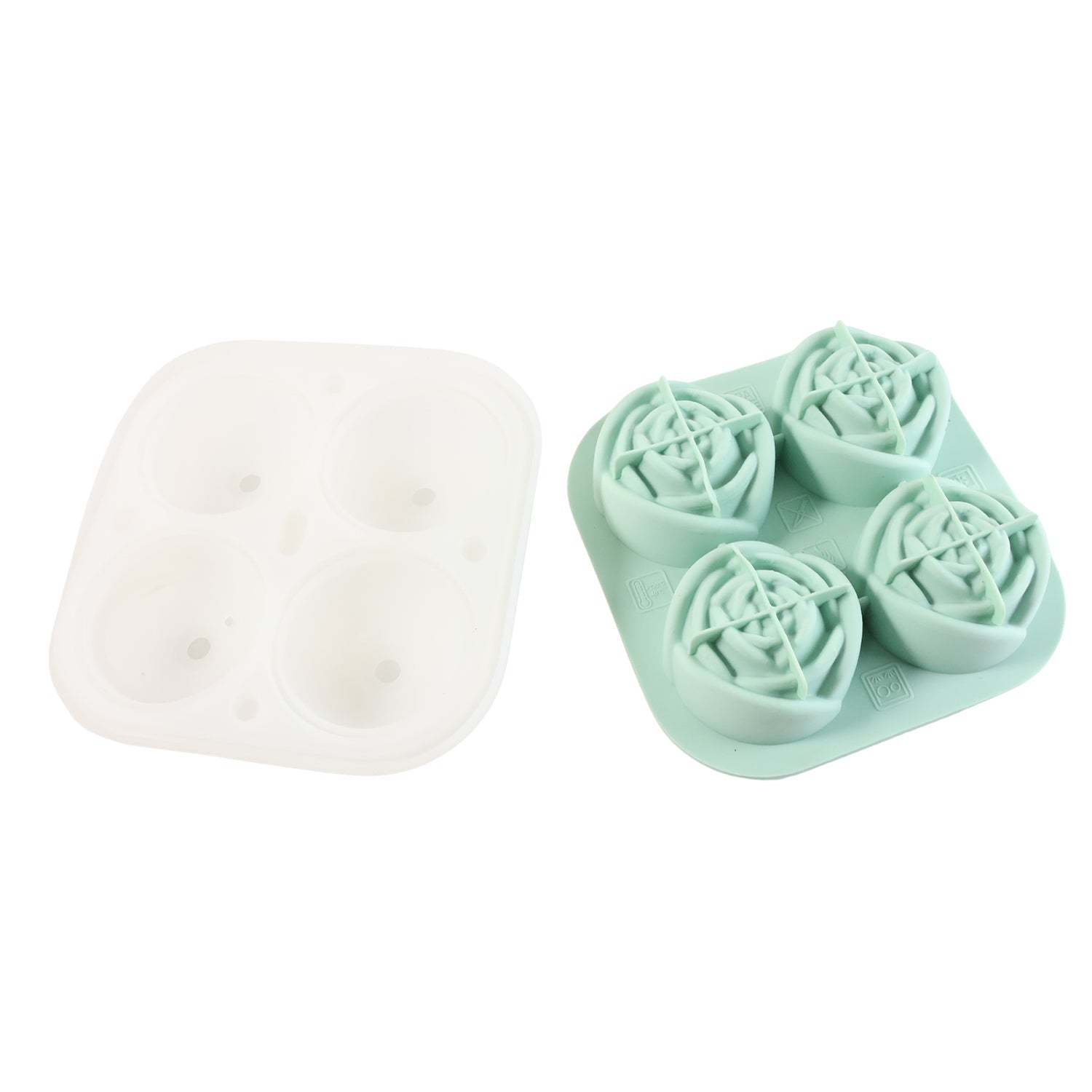 Rose shape ice cube tray filled with water and covered with lid